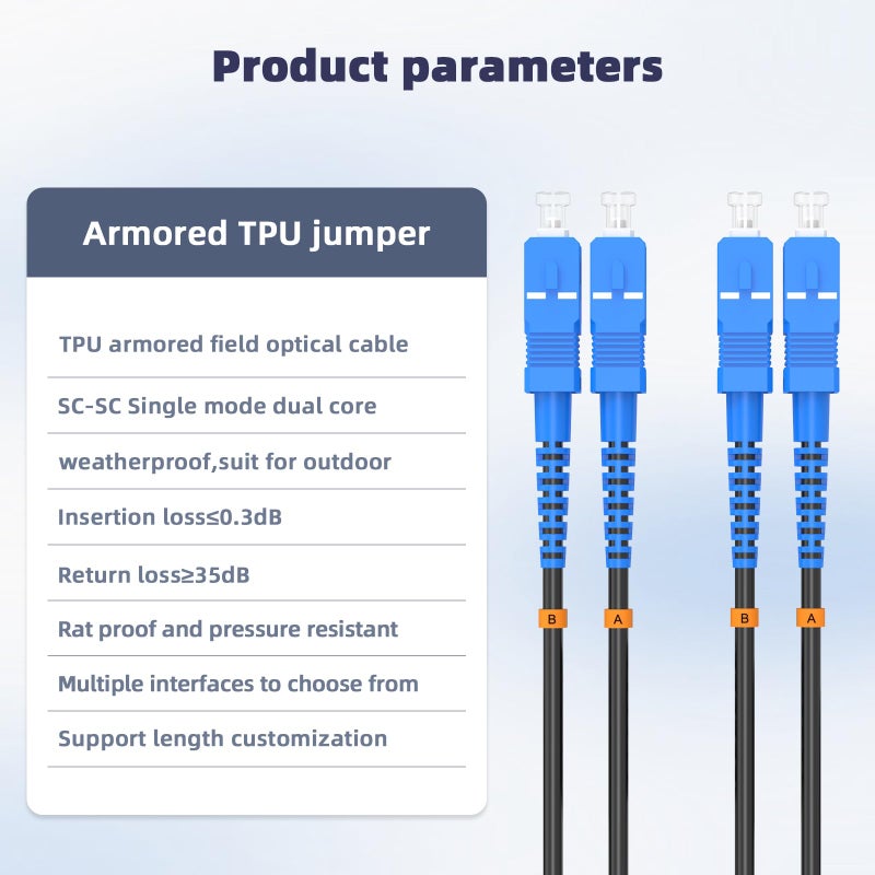 Jeirdus 100ft 100feet 30m SC to SC Outdoor Armored Duplex 9/125 SM Fiber Optic Cable Jumper Optical Patch Cord Singlemode 30Meters 100ft SC-SC - Image 2
